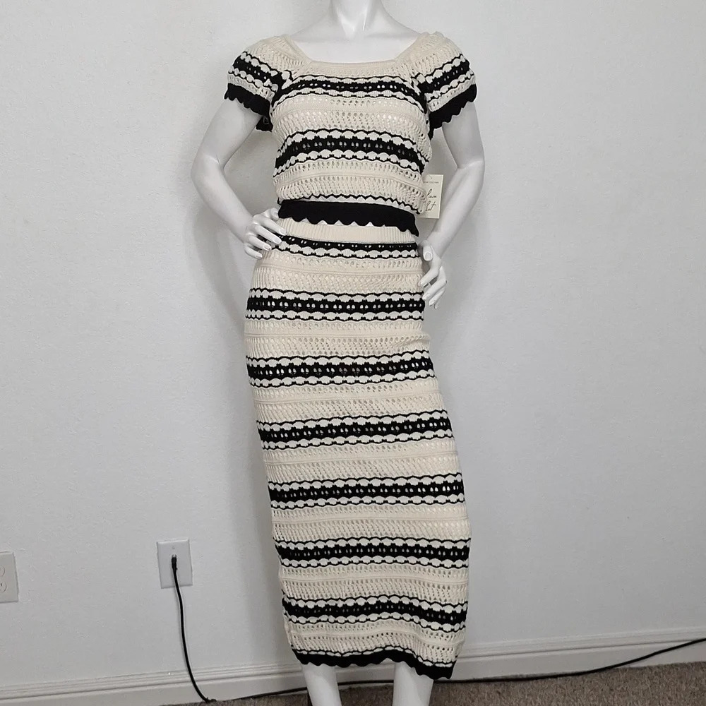 Freshman 1996 NEW Y2K Bohemian Crochet Knit 70's Maxi Skirt & Top 2 Piece Set *M